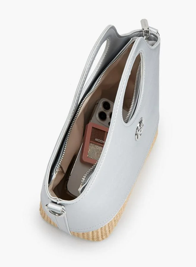 Peppermint SILVER Textured Tote Bag With Zip Closure for Women | Best Price UAE